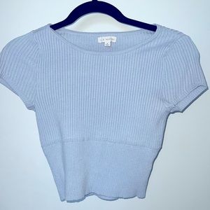 Blue Ribbed Cropped Tee